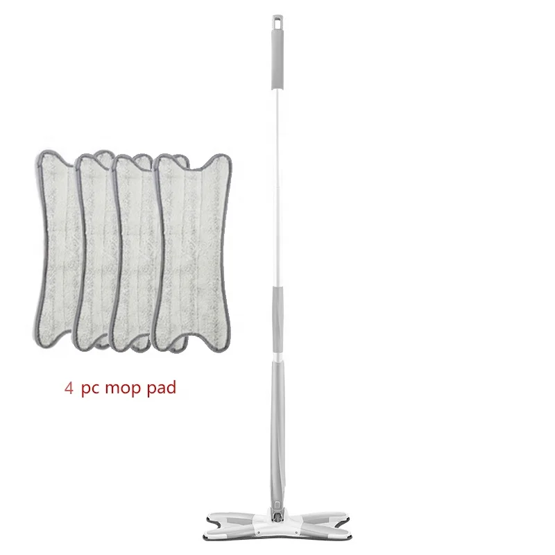 

X Type Flat Floor Mop With Replace Cloth Heads 360 Degree Squeeze Mop Hand-free Wash Household Lazy Mop Home Cleaning Tool, Silver+grey