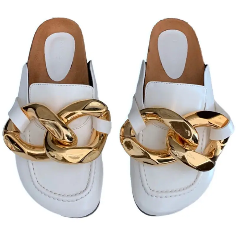 

New Niche Shoes Design Chain Half Slippers Women's Outer Wear Flat Slippers