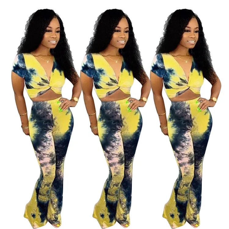 

2021 Hot selling new casual designer printed two piece v neck women bodycon suit