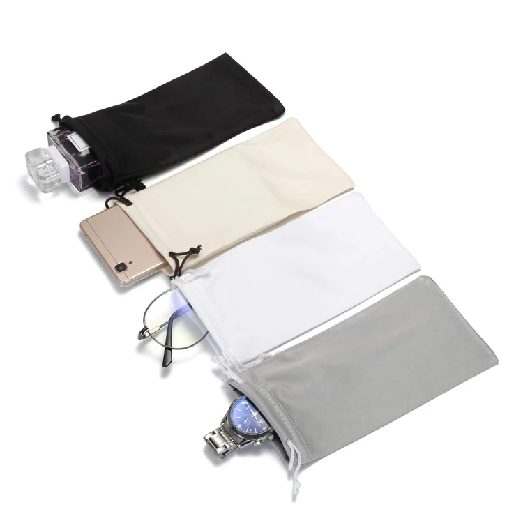 

Promotional customized logo 100polyester microfibre sunglasses drawstring pouch bag, White
