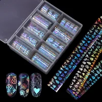 

Salon Nail Foil Transfer Paper Colorful Laser Flame Pattern Flower English Letter Series Set Holographic Nail Sticker