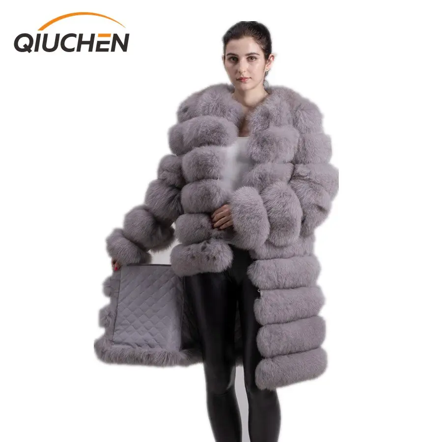 

QIUCHEN-QC8086 new model real fox fur coat alterable fur coat vest long detachable sleeves hight quality