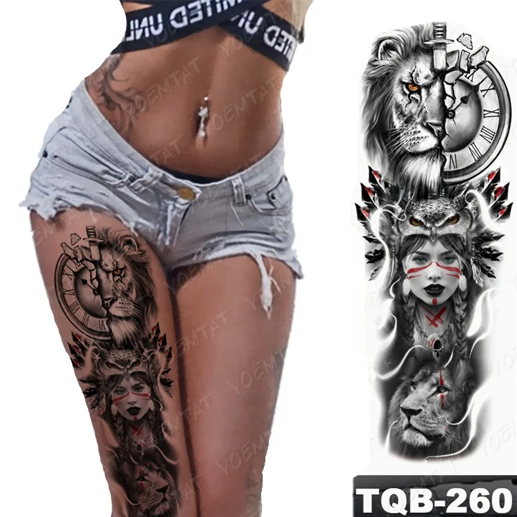 

Painting Art lion girl design tatto arm sleeve temporary tattoo sticker, Cmyk