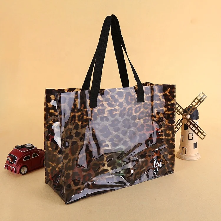 

Creative leopard print horizontal transparent large PVC clothing advertising shopping bag, Transparent/clear/frosted