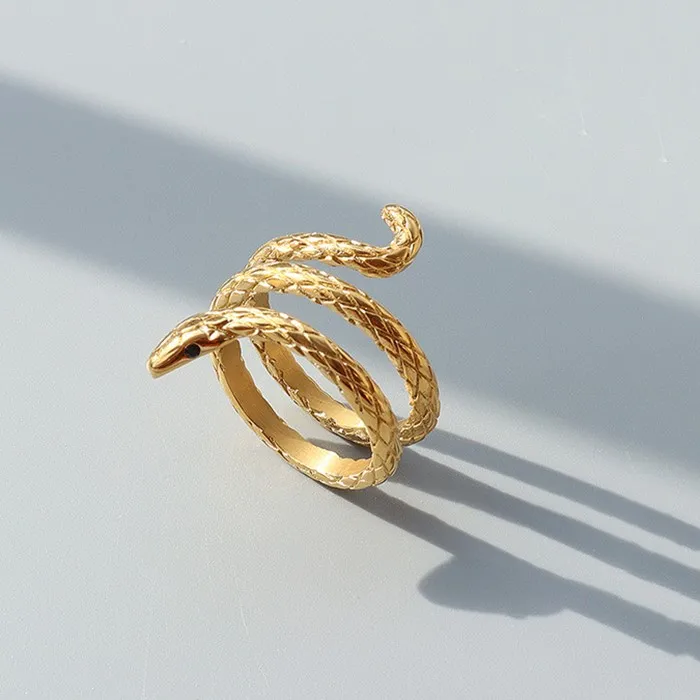 女性动物珠宝不锈钢镀18k金蛇形环