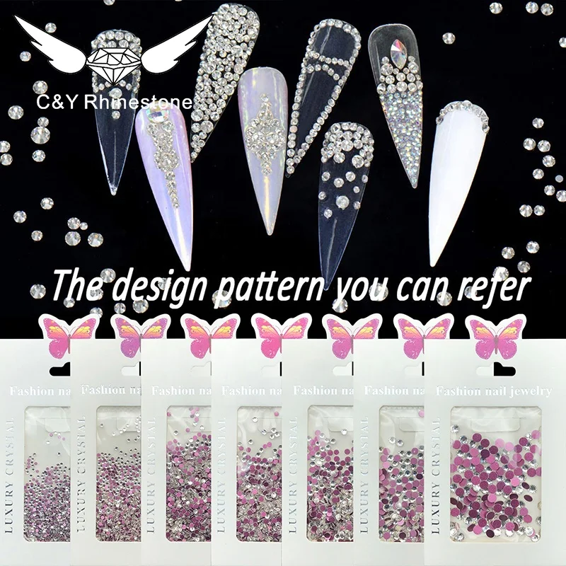 

CY Pink Back White Crystal Diamond Nail Art Glass Stones Nail Rhinestones