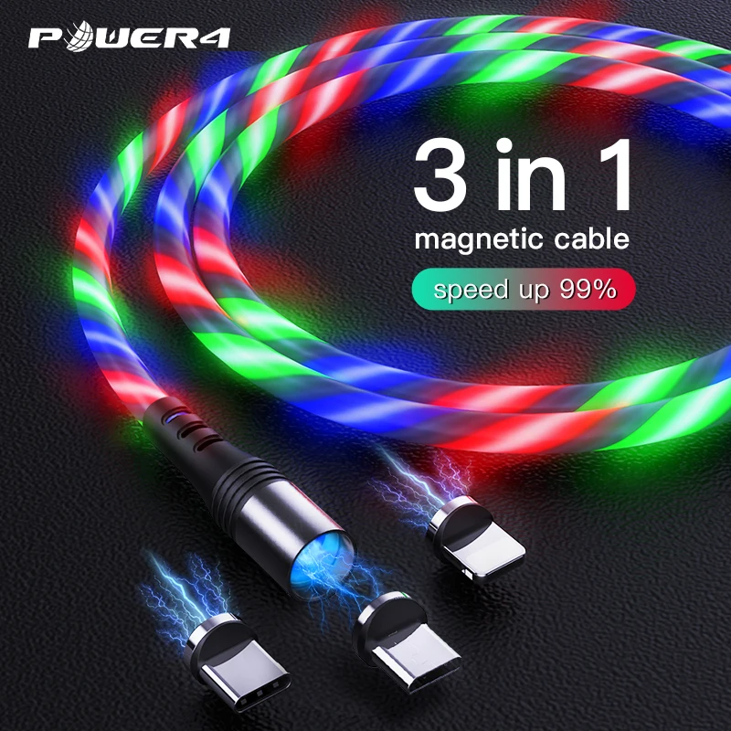 

Lm1G 2021 New Trending 3 In 1 LED Flowing Light Magnetic Charging Cable Cellphone Fast Charging Micro USB Charger Data Cable, Blue,red and green/multi color