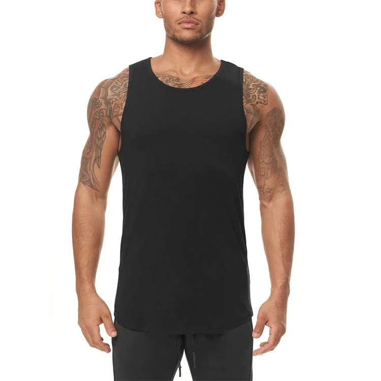 

Summer 2021 hot sale cotton plain t-shirts mens tank tops for work training & jogging wear, 4color as picture