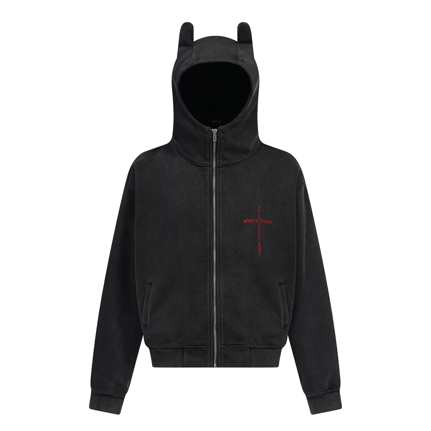 Retro 450g Knitted Cardigan Sweater Casual Solid Distressed Cross Embroidery Hooded Zippered Loose Jacket Hoodie Digital Printing