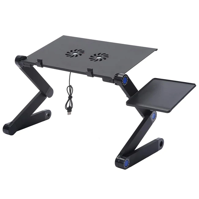 

Ergonomic Lap Desk Adjustable Multi Function Laptop Table Stand with 2 Cooling Fans Detachable Mouse Pad For Bed Standing Desk