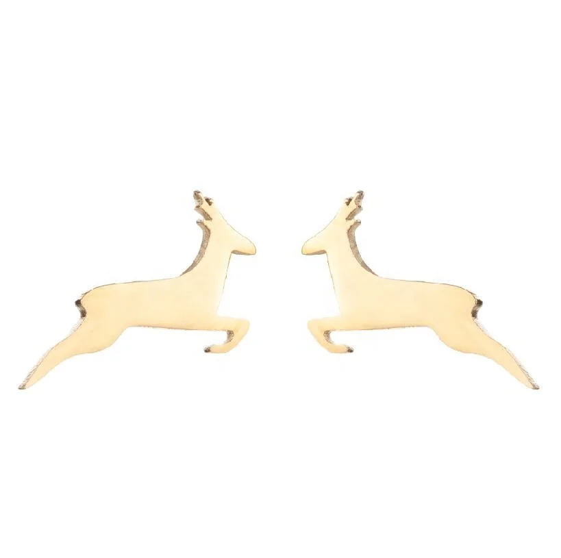 

Cute Stainless Steel Jumping Elk Deer Stud Earrings For Women 2021 Huggies Gold Plated Christmas Gift Statement Jewelry
