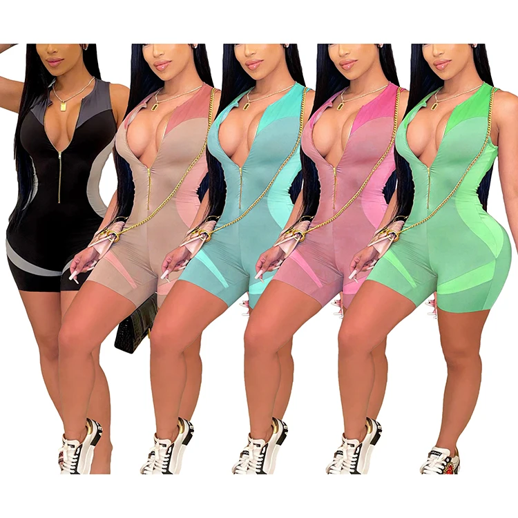 

2021 adult one piece jogger short bodycon summer jumpsuit for woman, 5colors