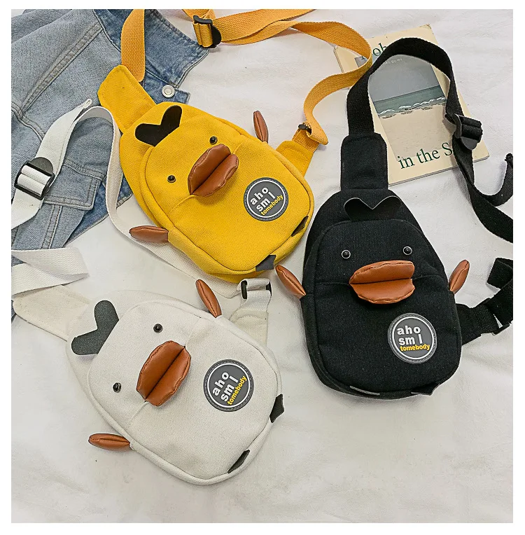 

2022 New All-match Large Capacity Cartoon Duck Cute One Shoulder Messenger Chest Bag for Girls, White, yellow, black