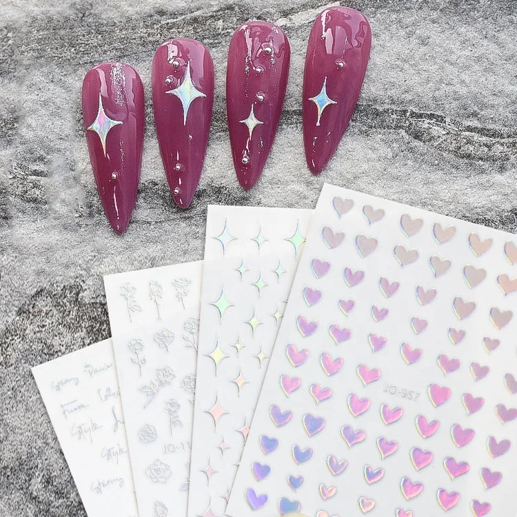 

Paso Sico AB Shiny Heart Star Rose Smile Face Design Super Shimmer DIY Nail Art Sticker for Woman Valentines Day Manicure