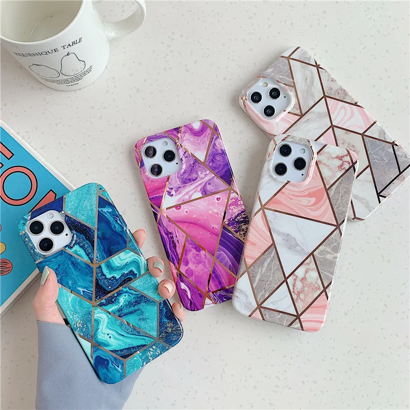 

High Quality IMD Geometric Glitter Fashion Mobile Cover for iPhone 12 Case iphone 11 pro max xr x 7 8 se Marble Phone Case