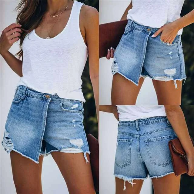 

2021 New Summer Casual Temperament Light Blue Denim Shorts, Picture color