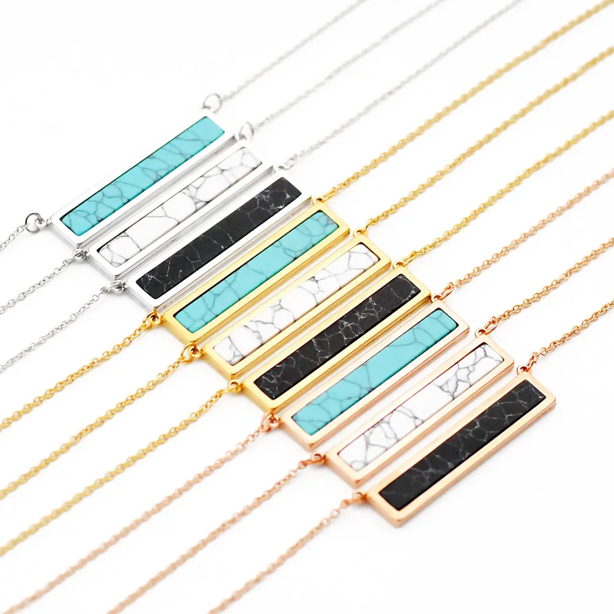 

Silver turquoise bar necklace female fashion pendant necklace for women