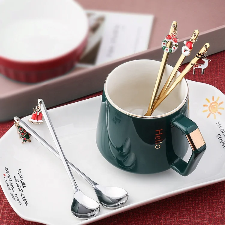 

2022 stainless steel 304 exquisite Christmas gift box small golden cute dessert candy metal edible tiny coffee tea spoon set