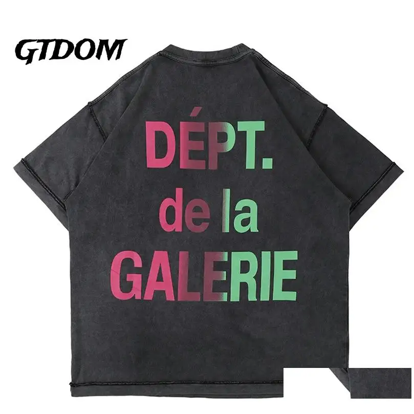 

Gtdom Men Fashion Cards Hyun Chae Gradual Change Print Short Sleeve T-Shirt 2021 Summer Wash Worn Out Spacious T-Shirt