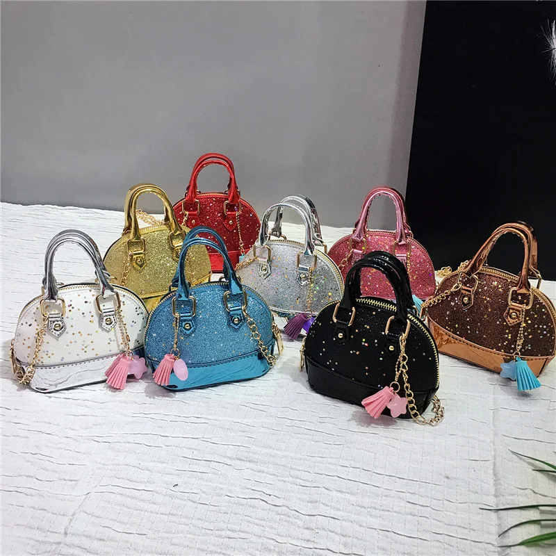 

MSYO Fashion Dress Accessories Metal Chain Storage Shiny Gritt Princess Kids Shell Messenger Bags