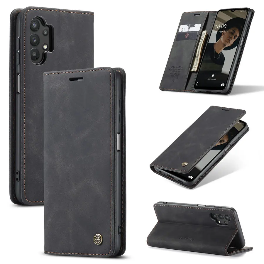 

CaseMe Luxury Wallet Leather Case for Samsung Galaxy A32 with Credit Card Business Magnetic Flip Cover for Samsung A12 A42 A52, Black brown red blue coffee