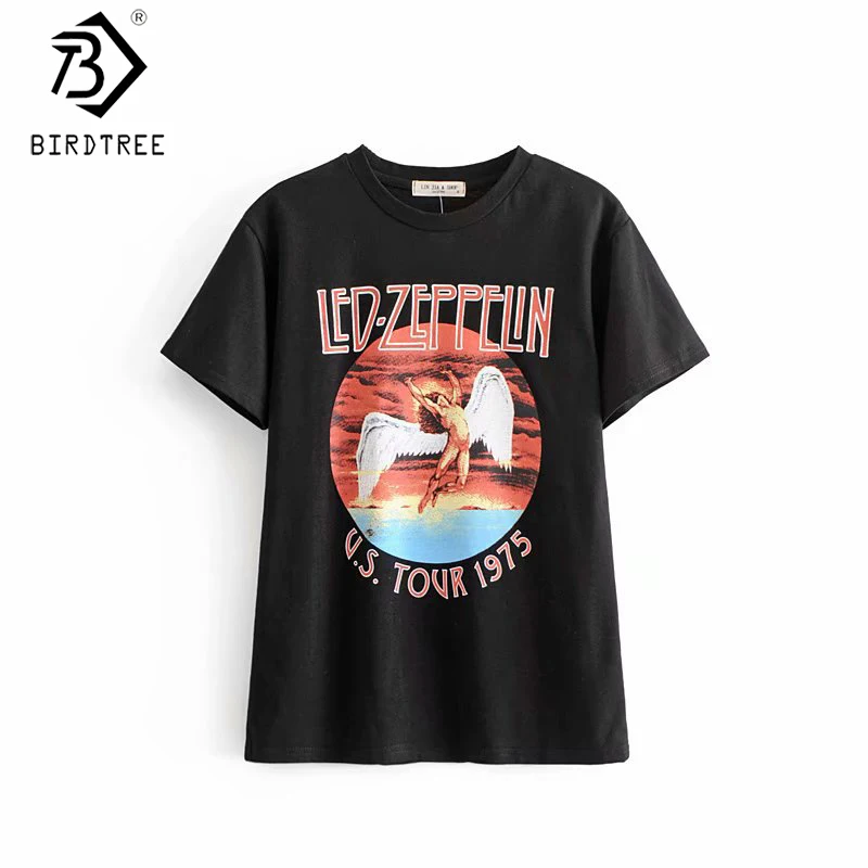 

Casual Print T-shirt Women Letters "LED ZEPPELIN" Cotton Short Sleeve Black Pink Women Tops Summer T10102A
