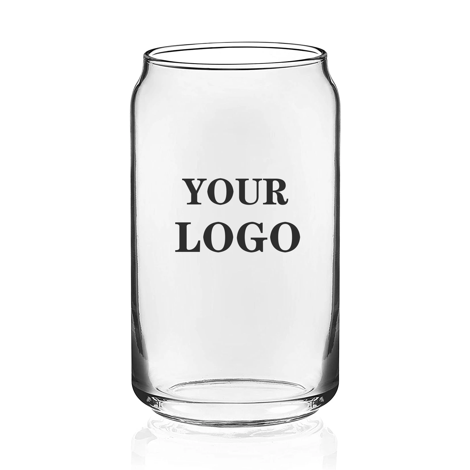 

Custom Logo Printed Wholesale Elegant Shaped Drinking Glasses Clear Soda Beer Can Glass 16oz for Any Drinks, Transparent clear