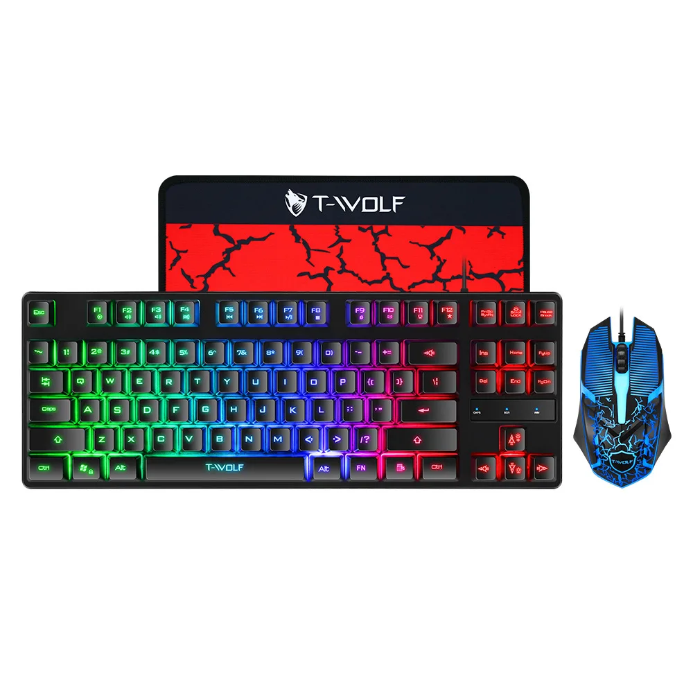 

New Arrival 7 colour glow keyboard and mouse 87 keys gaming mechanical keyboard mouse combos