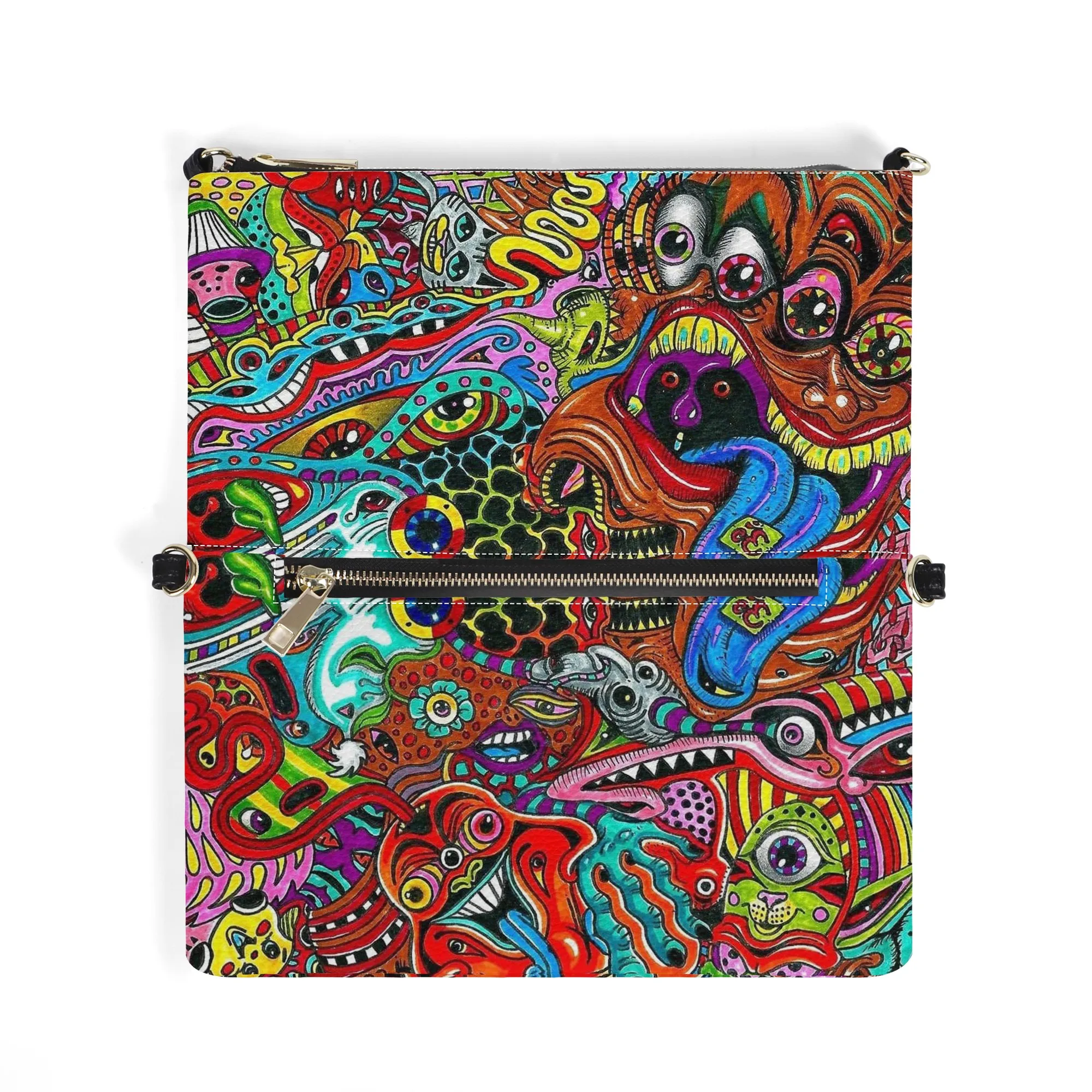 

Factory custom psychedelic art hippie leather female messenger bag foldable waterproof and anti-theft female bag in stock, Print pattern