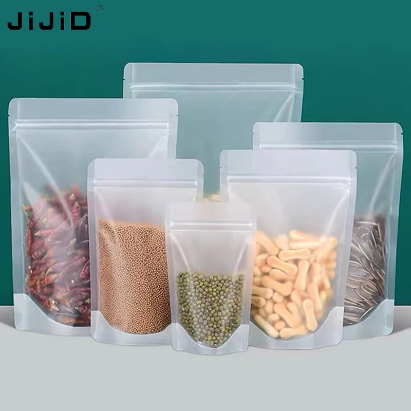 

JIJID In Stock Wholesale Self Supporting Zipper Bag Frosted Food Packaging Bag High Quality Plastic Bag With Various Size