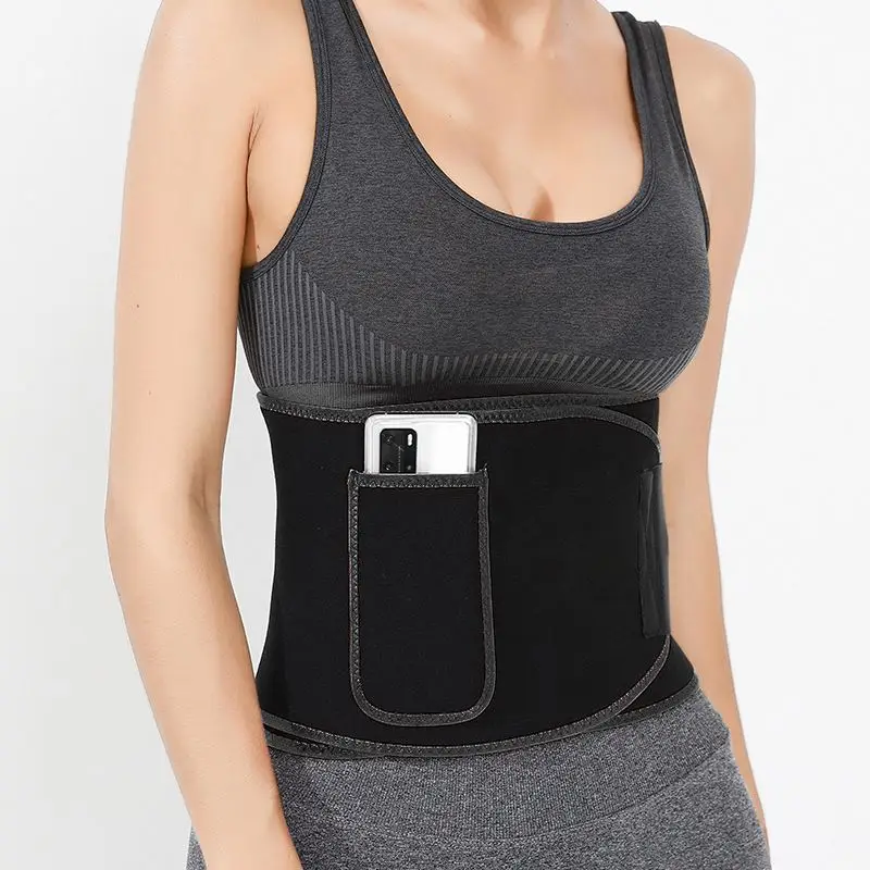 

Wholesale Custom Logo Neoprene Adjustable Women Black Sweat Bands Waist Trimmers With Pocket