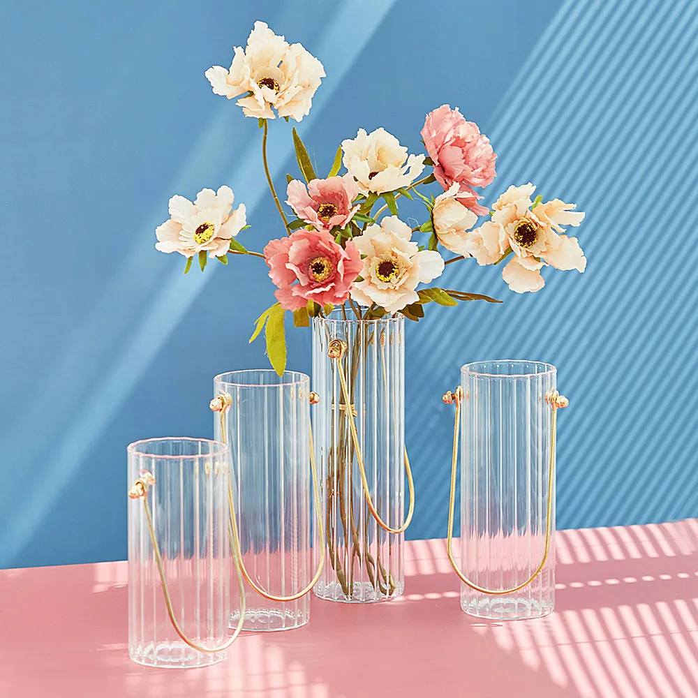 

INS Crystal Striped Glass Vase Flower Arrangement Hydroponics Glass Art Flower Ware Home Decoration Modern Wedding Table Vase