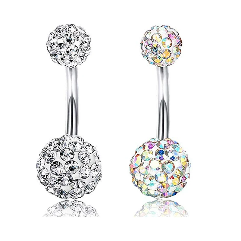 

2021 Hot Seller Full Drill Ball Belly Button Bar Girls Love Stainless Steel Navel Sexy Ring For Women Body Piercing Jewelry