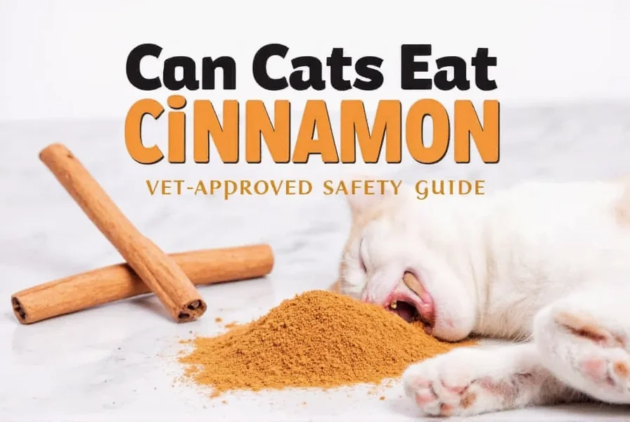 Close-up of a cat cautiously sniffing a cinnamon stick on a wooden table