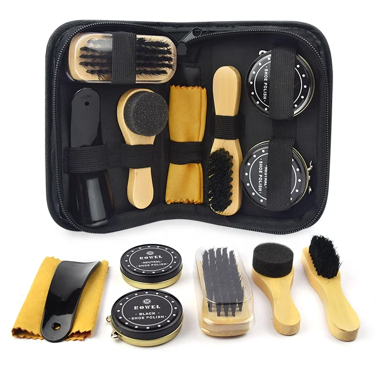 

Hot Selling 8pcs Black Travel Shoe Shine Kit
