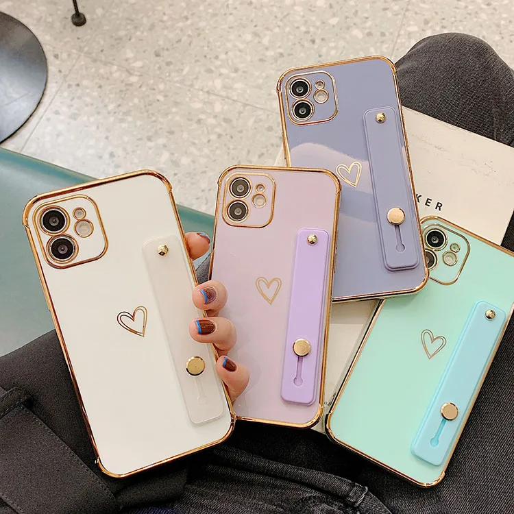 

Unique heart TPU bumper bracelet phone case with strap holder for iphone 11 12 13 pro max cell phone cases casing cover, Multi