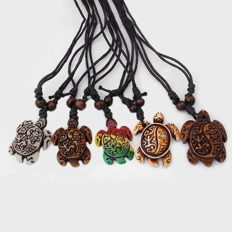 

Ethnic Cute Coqui Tribal Frog Taino Sun Faux Sea Turtle Charms Pendant Necklace Resin Adjustable Jewelry Amulet Gifts
