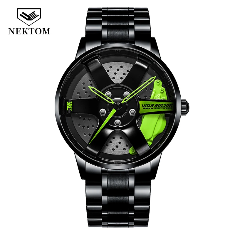 

Car Wheel Watch Stainless Steel relojes hombre Luxury Watch 3D Car Rim Wheel Steering TE-37Men Watch