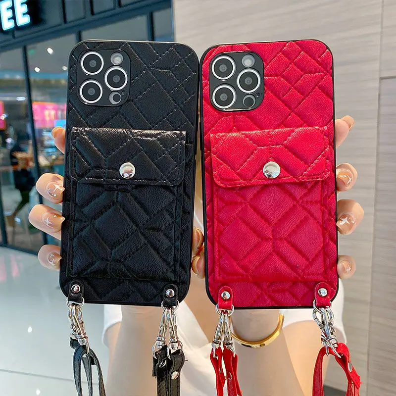 

2021 rhombic wallet leather Phone case For iPhone 12 Pro lady case with lanyard Phone Cover for iPhone 11 pro max, As pictures shows