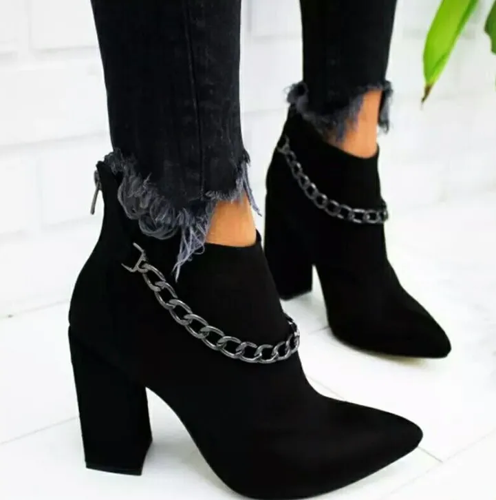 

hb2071n 2020 Women's Ankle Boots Woman Zip Chains Shoes, Black, gray