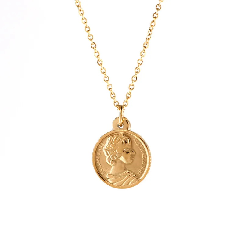 

Dr. Jewelry 18K Gold Plated 316L Stainless Steel Elizabeth Queen Coin Charm Pendant for Jewelry Necklace, See picture