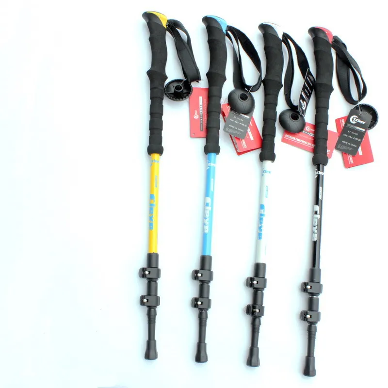 

Outdoor EVA straight handle external lock 6061 aluminum alloy three section climbing walking stick