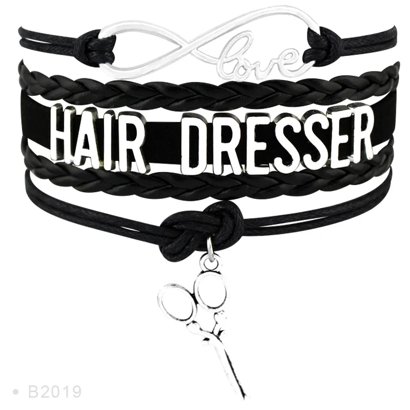 

Factory Hair Stylist Hairdresser Barber Scissors Charm Make Up Artist Tattoos Beautician Bracelets for Women and Men, Silver plated