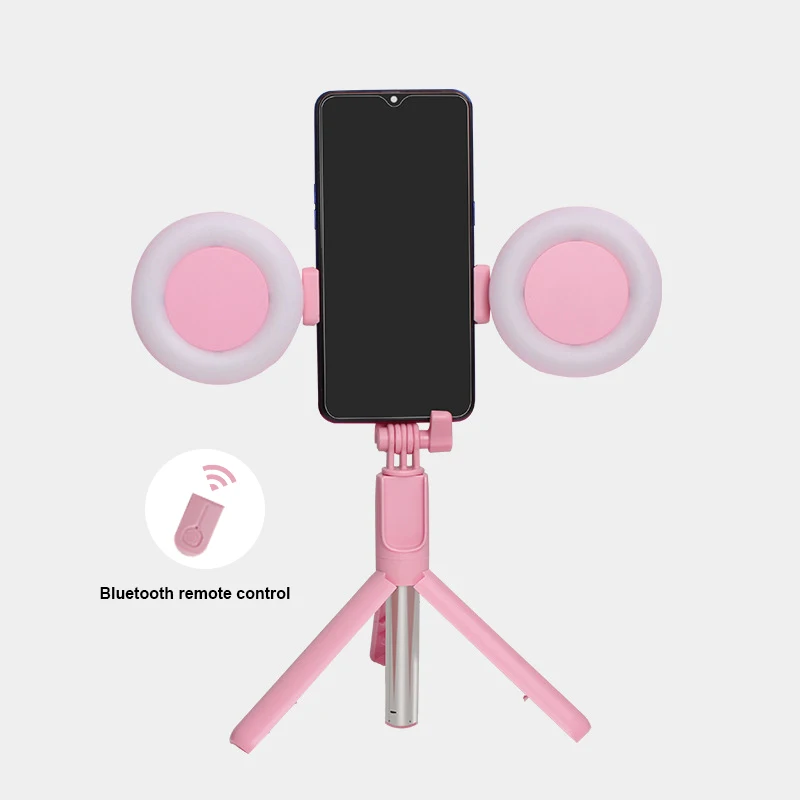 

Multi-Functional Blue tooth Selfie Stick Tripod Outdoor Mobile Phone Camera Holder Douyin Live Led Ring Fill Light, Black, pink