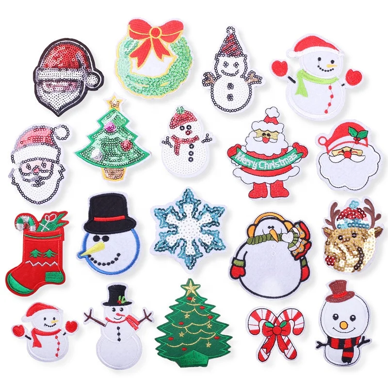 

Christmas 19pcs Patches iron on Sequins Embroidery Patch Handmade DIY patch