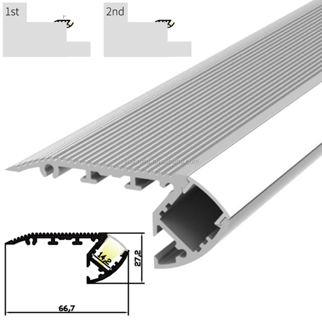 Profil Aluminium Pour Bande LED Installation Escaliers - Diffuseur laiteux  x 1M