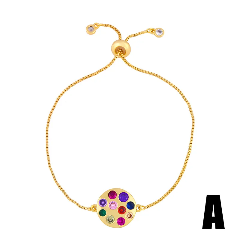 

Gold Charm Bracelet Zircon Micro-inlaid Colorful Bracelet Adjustable Bangle Hand Gold Chain Bracelet