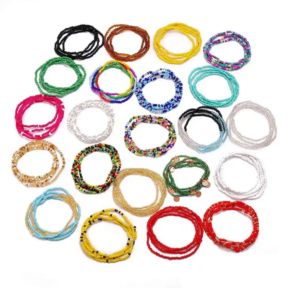 

Wholesale Custom African Ghana Bohemian Multi Layer Chain Set Colored Seed Bead Waist Beads, Picture