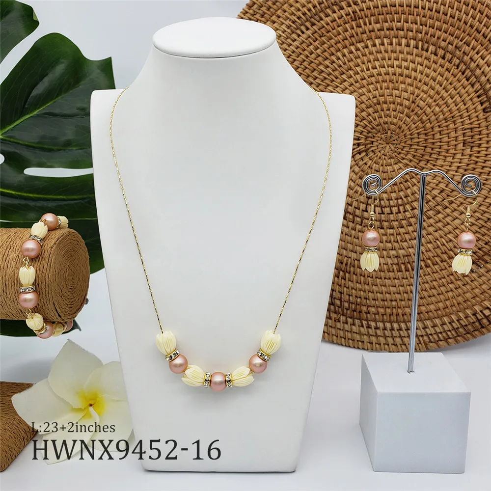Hawaiian Jewelry Sets Pikake 18K Gold Women Necklace Set