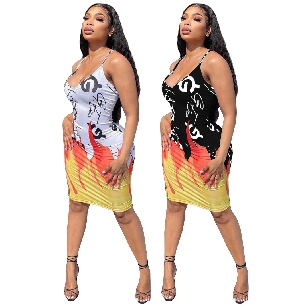 

2021 new summer bag hip print sexy women's casual slim dress